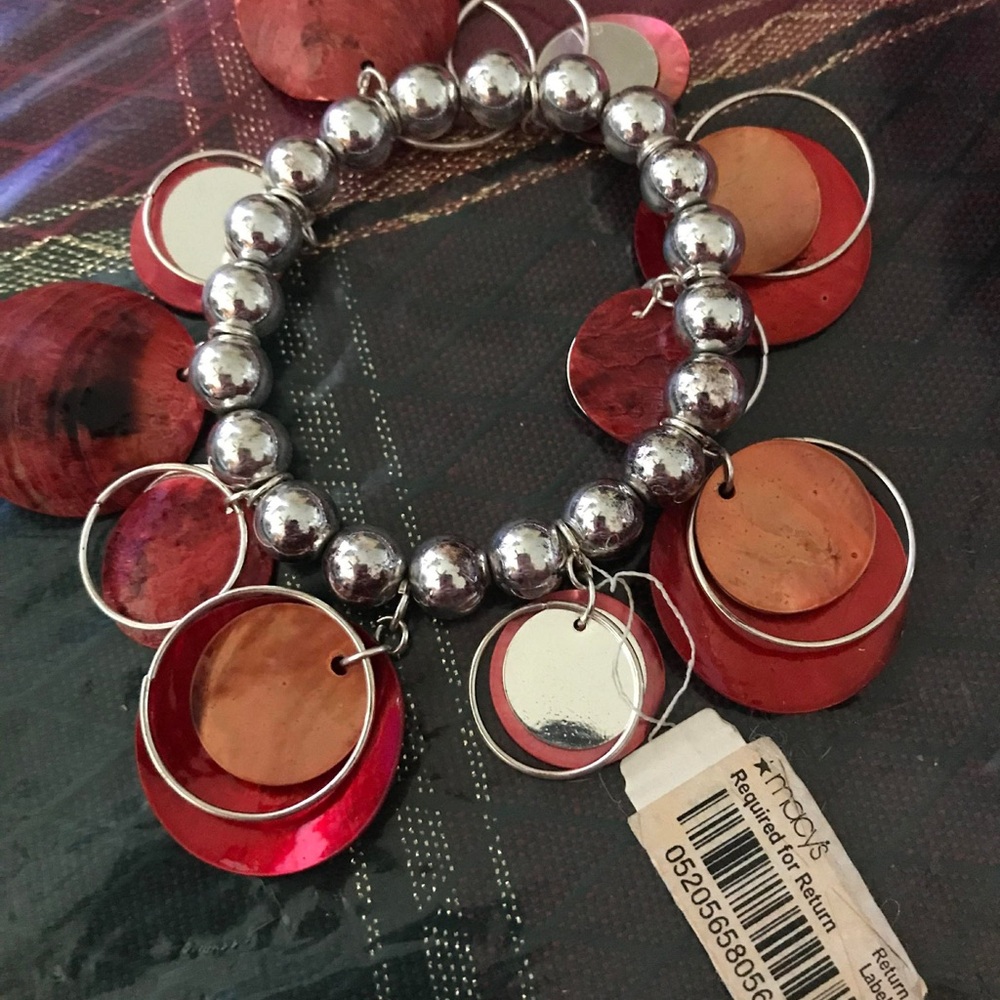 Silver and Red shell stretch Bracelet